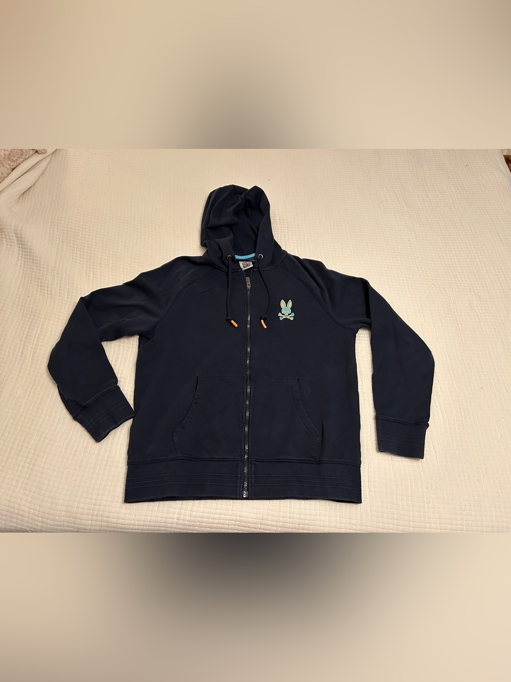 Psycho Bunny Navy Zip Hoodie with Teal Trim and Embroidery
